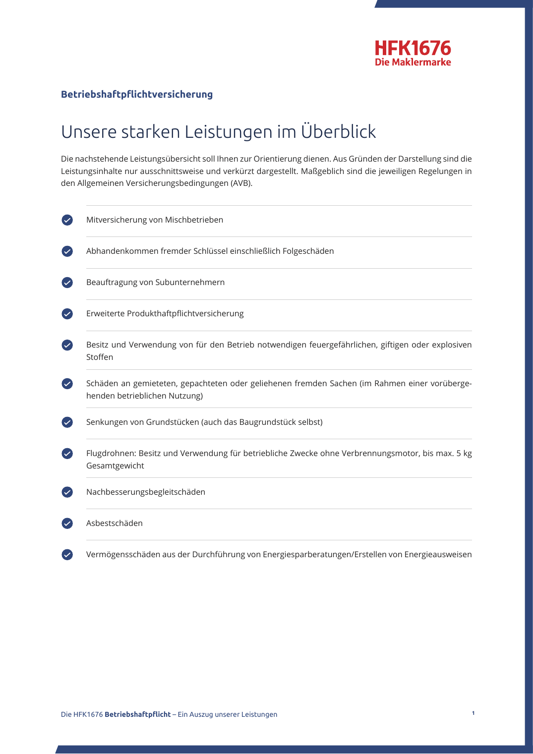 Vorschau HFK1676 Betriebshaftpflicht Leistungsübersicht