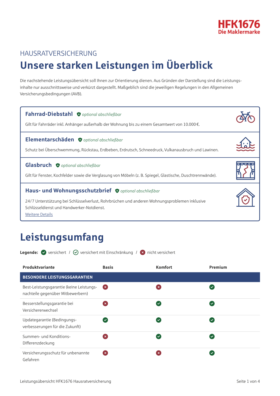 Vorschau HFK1676 Hausrat Leistungsübersicht